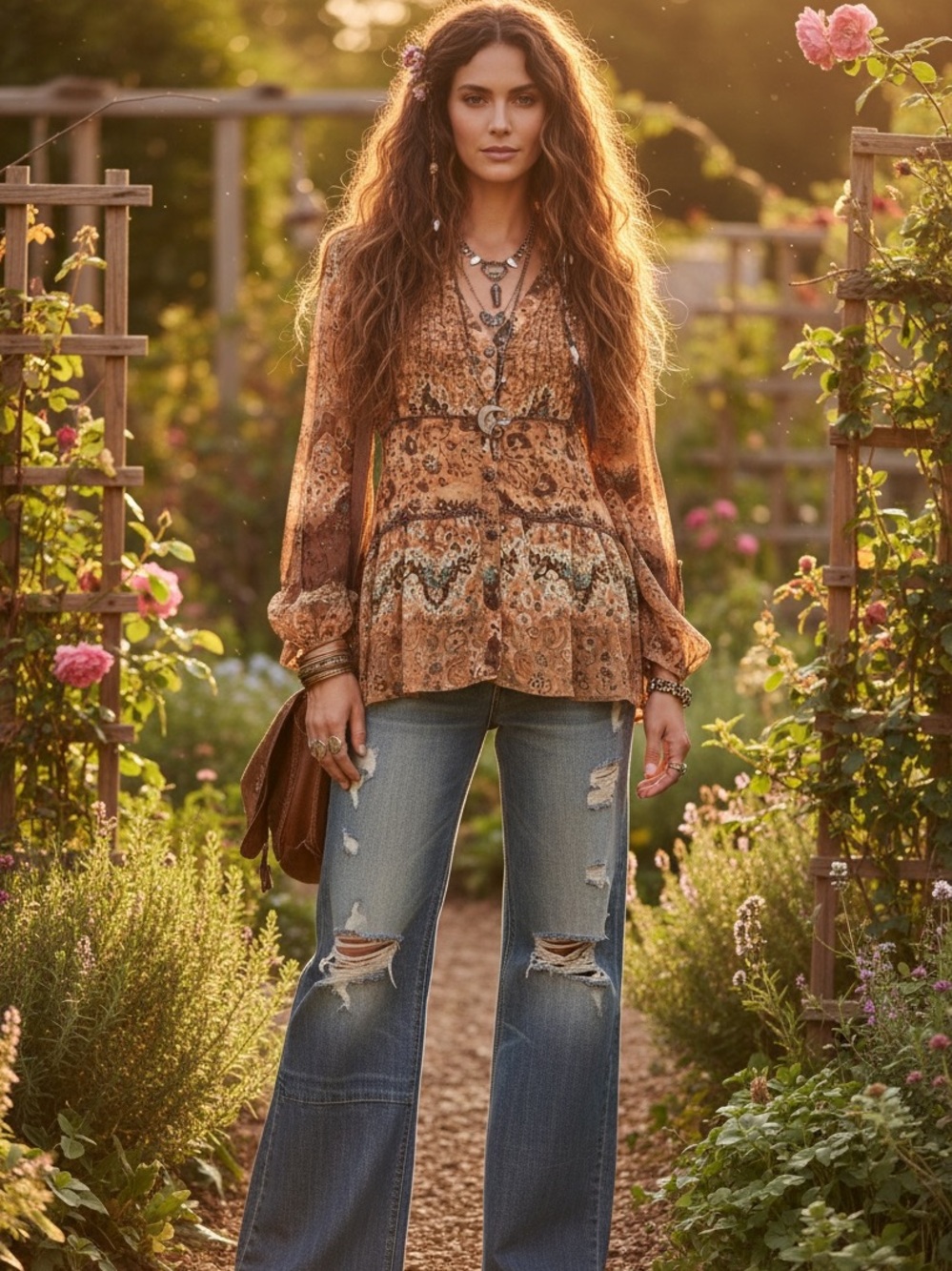 BKE Boutique Small Floral Chiffon Peasant Top Pleated Boho Prairie Y2K